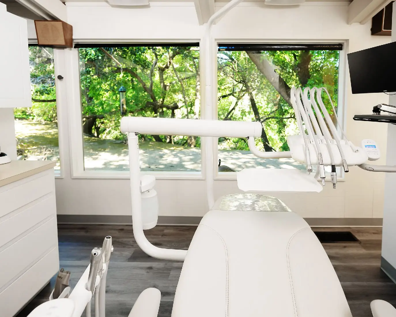 Patients have a sunlight-filled view of nature from the dental chair at Walnut Creek Dental Studio